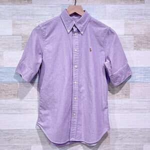RALPH LAUREN Half Sleeve Boyfriend Oxford Shirt Purple Cotton Womens Small
